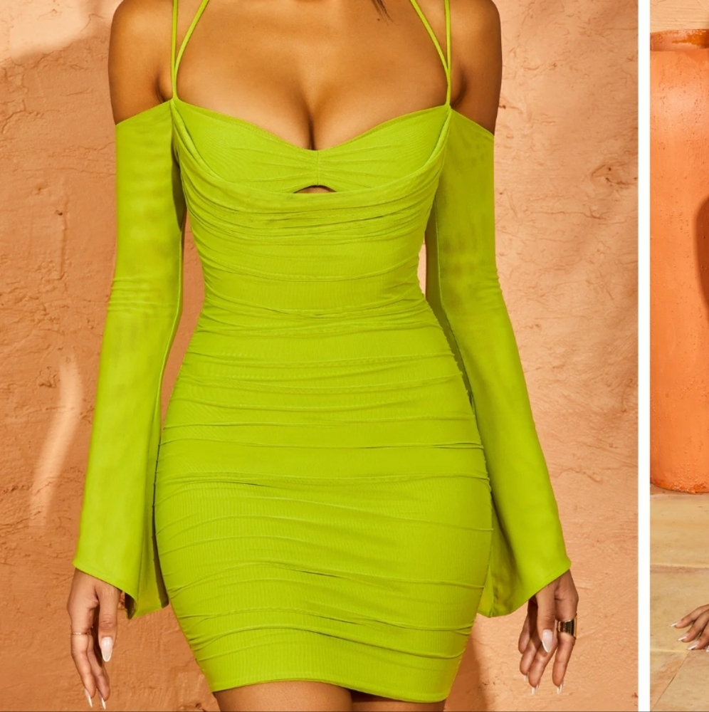 Oh Polly Lime Green Ruched Bodycon Dress
